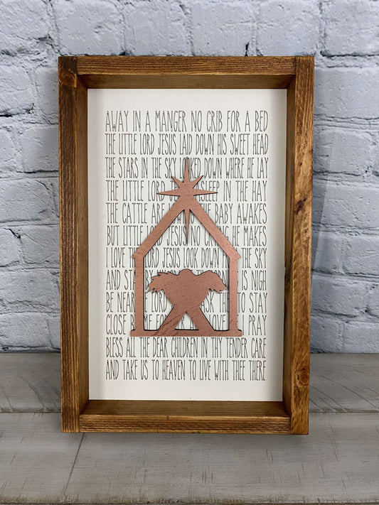 Away In A Manger Song Sign - Farmhouse Decor - Christmas Decor Sign