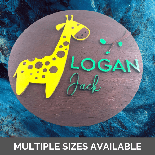 10" to 20" Giraffe Personalized Nursery Child Room Sign