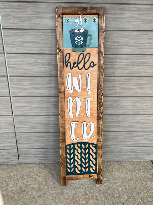 Hello Winter | Interchangeable Porch Leaner + Insert | Outdoor Sign |