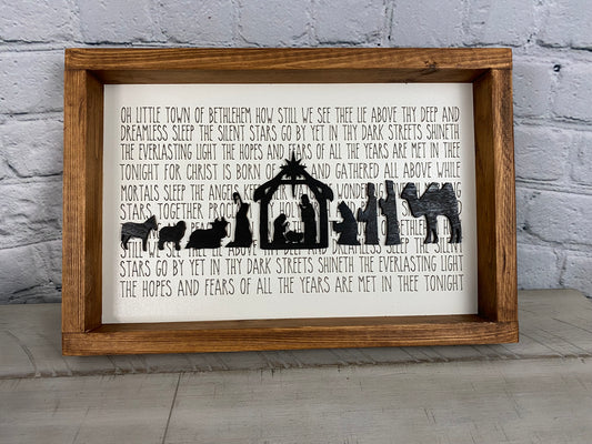 Little Town Of Bethlehem Lyrics Christmas 3D Sign - Farmhouse Decor - Christmas Decor Sign