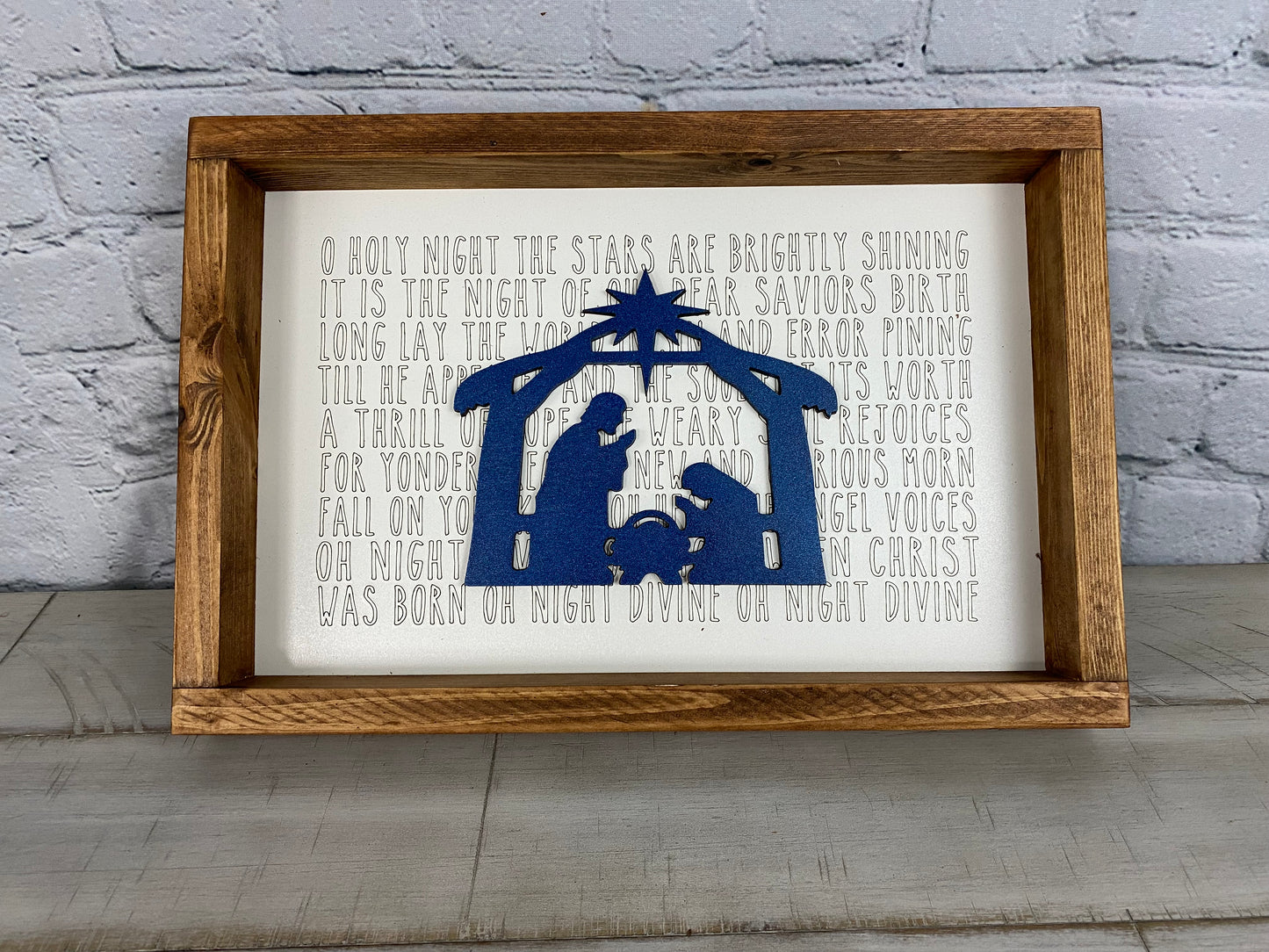 O Holy Night Lyrics and Nativity Christmas 3D Sign - Farmhouse Decor - Christmas Decor Sign