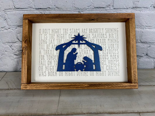 O Holy Night Lyrics and Nativity Christmas 3D Sign - Farmhouse Decor - Christmas Decor Sign