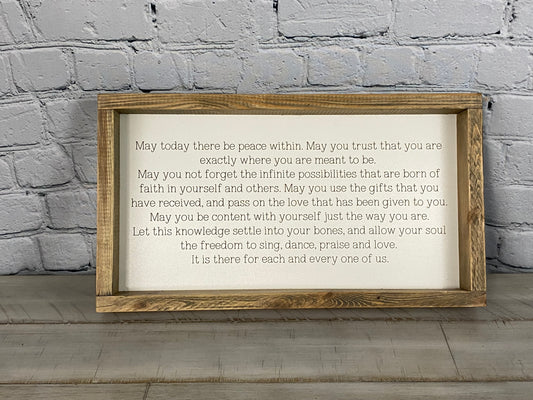 Mother Theresa Peace Within Quote Sign - Farmhouse Decor - Inspirational Decor Sign