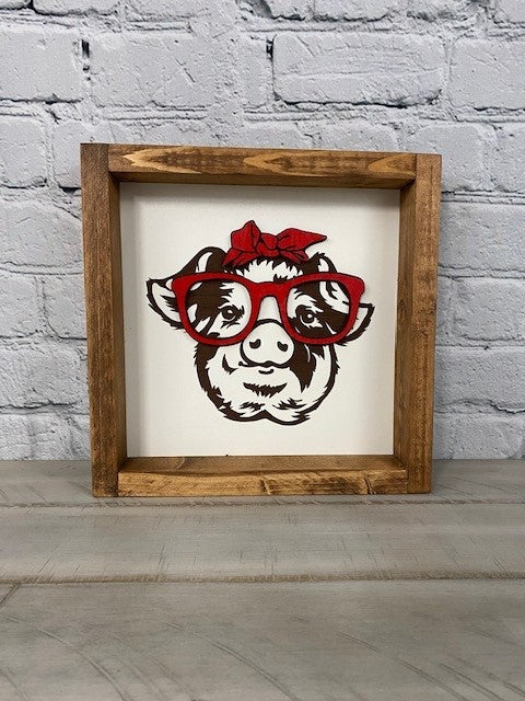 Pig with Glasses - Farmhouse Decor - Funny Decor Sign
