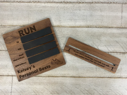 Personalized Runner Personal Best Walnut Sign