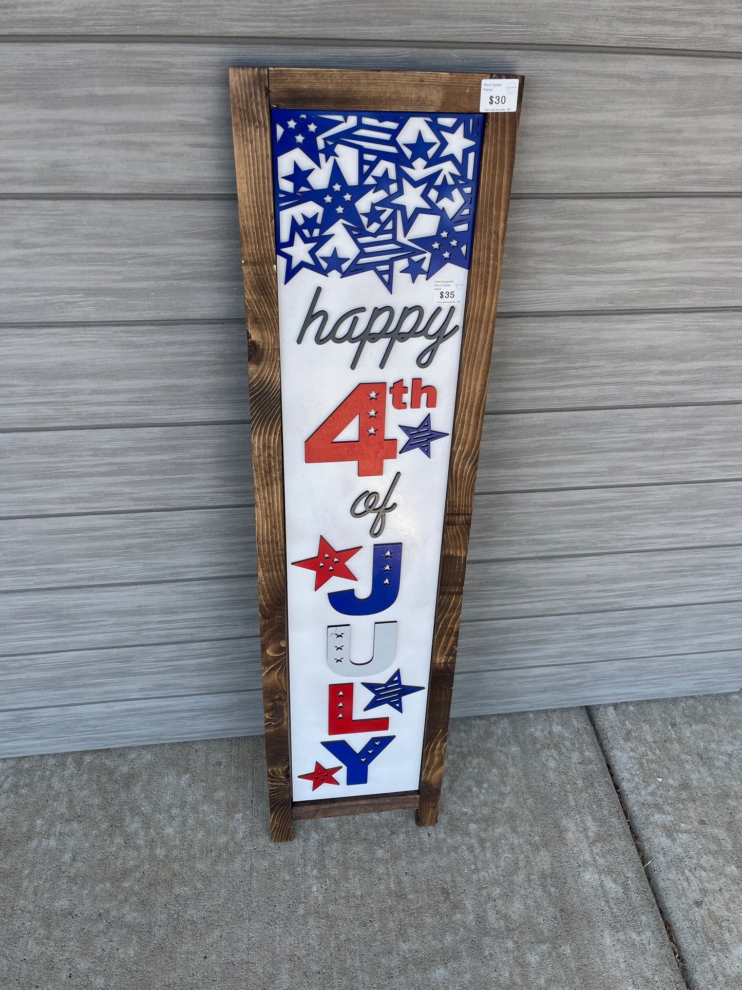 4th of July | Interchangeable Porch Leaner + Insert | Outdoor Sign |