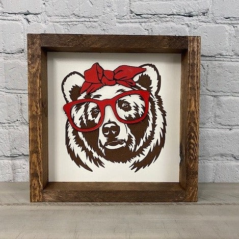 Bear with Glasses - Farmhouse Decor - Funny Decor Sign