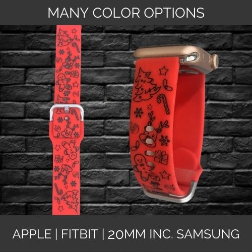 Christmas Trees Candy Canes and Reindeer Band | Apple Samsung Fitbit Compatible Watchband | Multiple Colors Available
