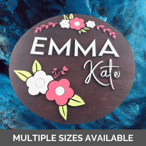 10" to 20" Floral Personalized Nursery Child Room Sign