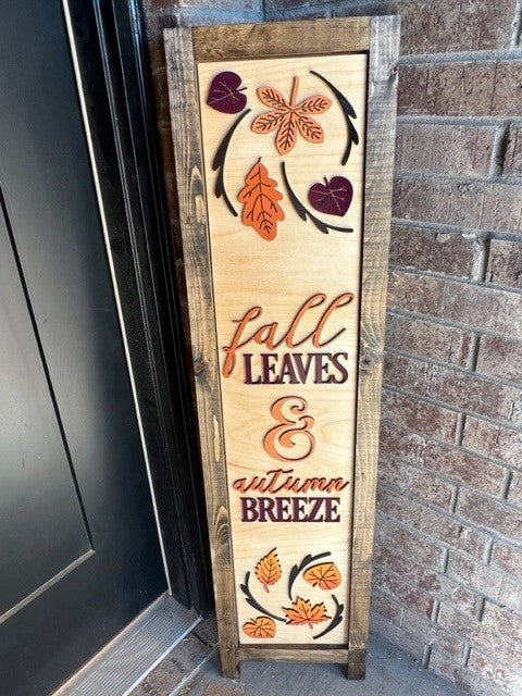 Fall Leaves Autumn Breeze | Interchangeable Porch Leaner + Insert | Outdoor Sign |