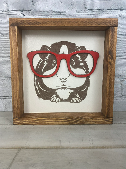 Guinea Pig with Glasses - Farmhouse Decor - Funny Decor Sign