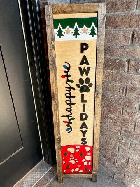 Happy Pawlidays | Interchangeable Porch Leaner + Insert | Outdoor Sign |