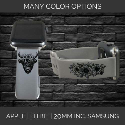 Highland Cow Watchband | Apple Samsung Fitbit Compatible Watchband | Multiple Colors Available