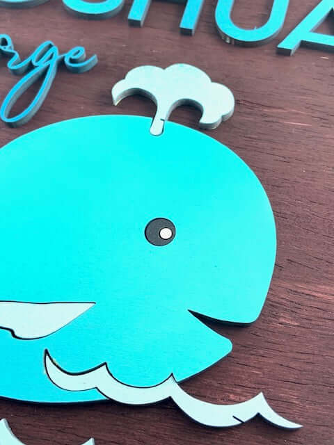 10" to 20" Whale Personalized Nursery Child Room Sign