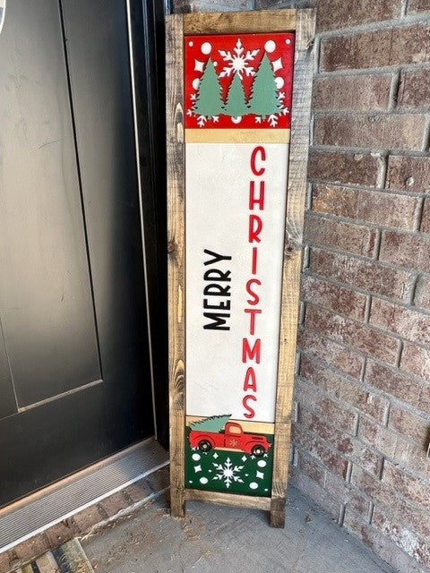 Merry Christmas and Christmas Truck | Interchangeable Porch Leaner + Insert | Outdoor Sign |