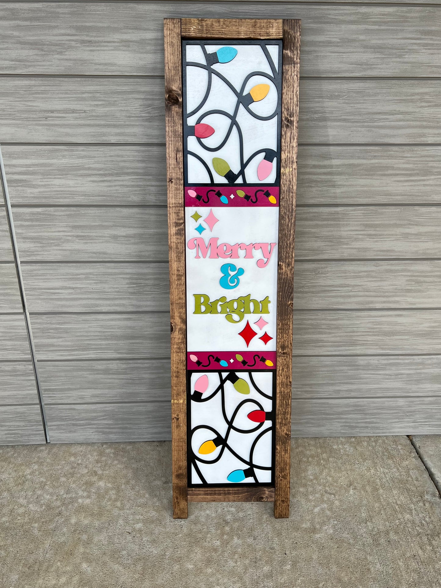 Merry and Bright White | Interchangeable Porch Leaner + Insert | Outdoor Sign |