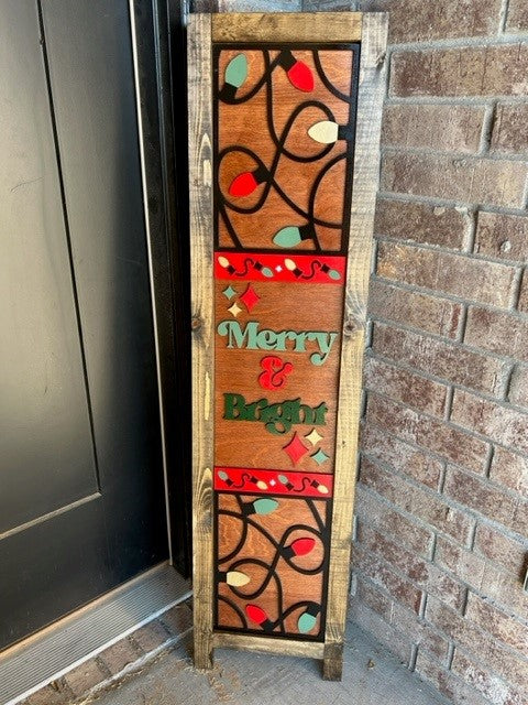 Merry and Bright Red and Green | Interchangeable Porch Leaner + Insert | Outdoor Sign |
