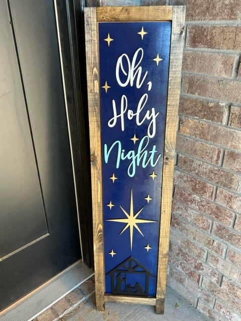 Oh Holy Night w Stable | Interchangeable Porch Leaner + Insert | Outdoor Sign |