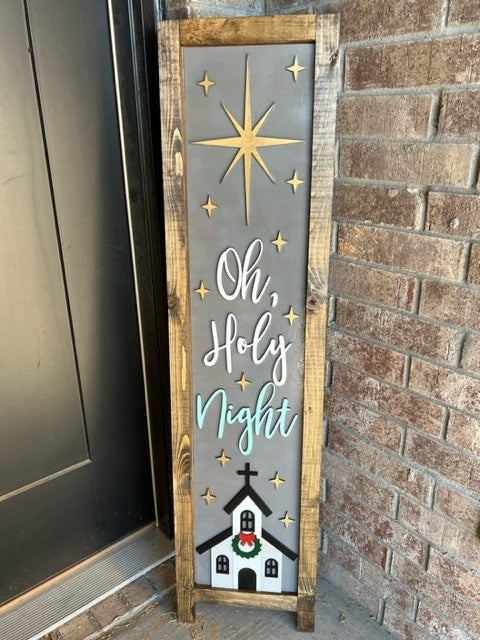 O Holy Night w Church | Interchangeable Porch Leaner + Insert | Outdoor Sign |