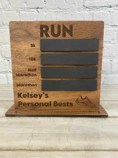 Personalized Runner Personal Best Walnut Sign