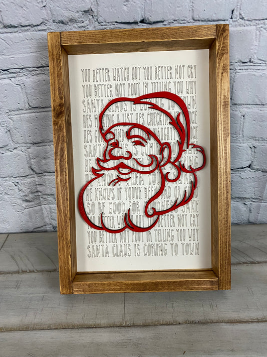 Santa Claus Lyrics and Christmas 3D Sign - Farmhouse Decor - Christmas Decor Sign