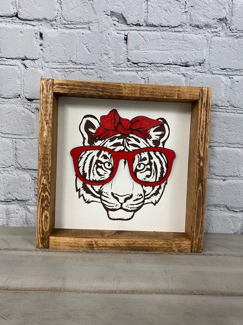 Tiger with Glasses - Farmhouse Decor - Funny Decor Sign
