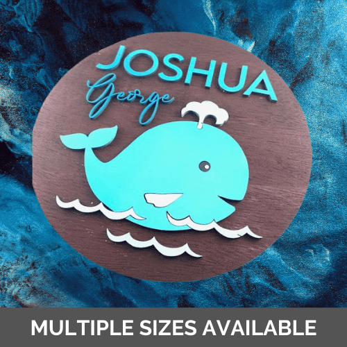 10" to 18" Whale Personalized Nursery Child Room Sign