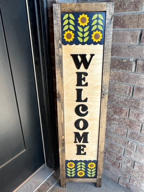 Welcome with Sunflowers | Interchangeable Porch Leaner + Insert | Outdoor Sign |