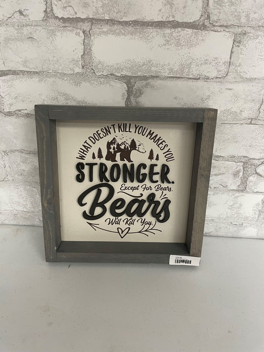 What Doesn't Kill You Makes You Stronger, Except Bears, Bears Will Kill You - Farmhouse Decor - Holiday Decor Sign