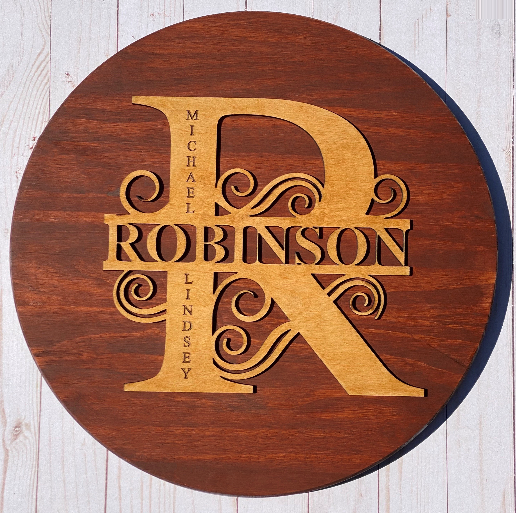 Family Name Wood Round Monogram Sign